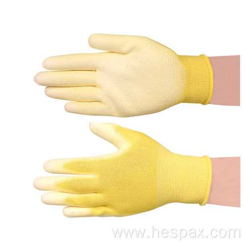 Hespax Lightweight 13g PU Coated Mechanic Work Gloves